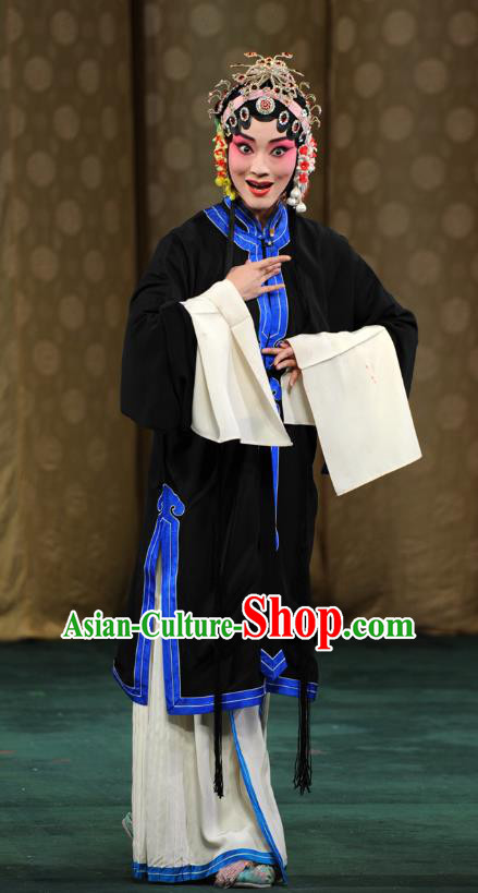 Chinese Kun Opera Tsing Yi Zou Feixia Costumes Apparels and Headpieces Yu Jia Le Traditional Kunqu Opera Distress Maiden Black Dress Garment