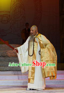 Chuan Deng Chinese Huangmei Opera Buddhism Monk Daoxin Apparels Costumes Kunqu Opera Elderly Male Garment Clothing