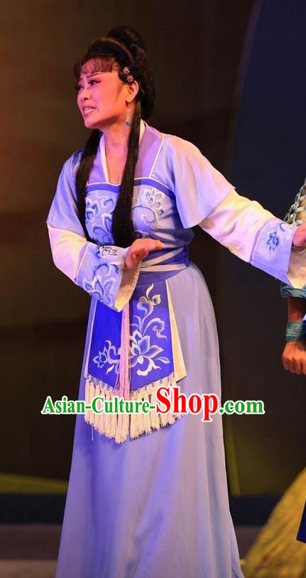 Chinese Huangmei Opera Young Female Costumes Apparels and Headpieces Chuan Deng Traditional Anhui Opera Woman Purple Dress Garment