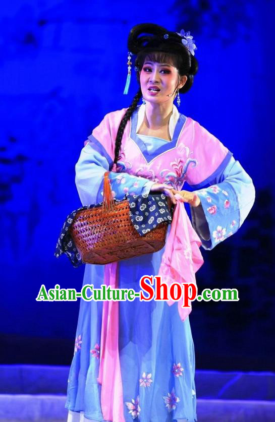 Chinese Huangmei Opera Actress Costumes Apparels and Headpieces Chuan Deng Traditional Anhui Opera Dress Young Female Garment