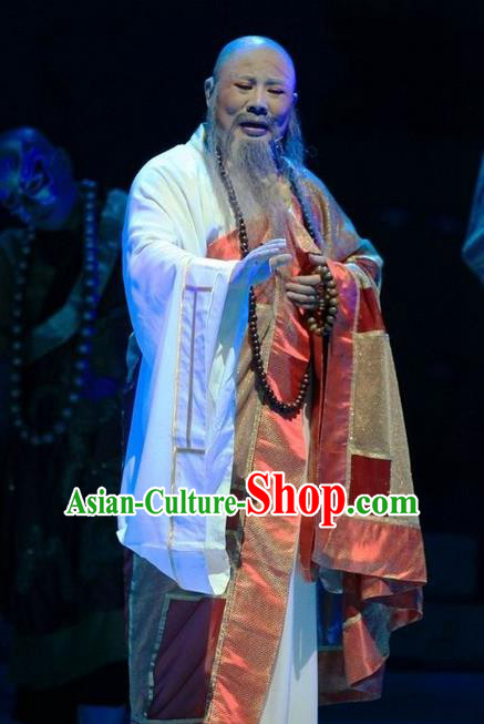Chuan Deng Chinese Huangmei Opera Laosheng Cassock Apparels Costumes Kunqu Opera Old Monk Garment Clothing