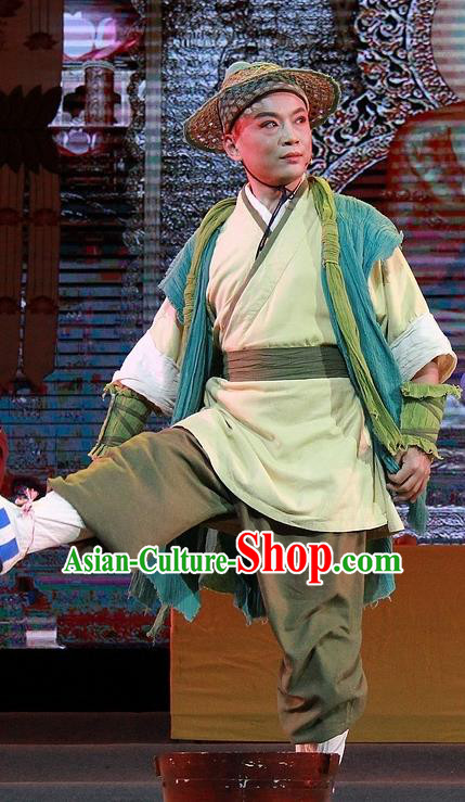 Chuan Deng Chinese Huangmei Opera Monk Hui Neng Apparels Costumes Kunqu Opera Young Male Garment Clothing and Bamboo Hat