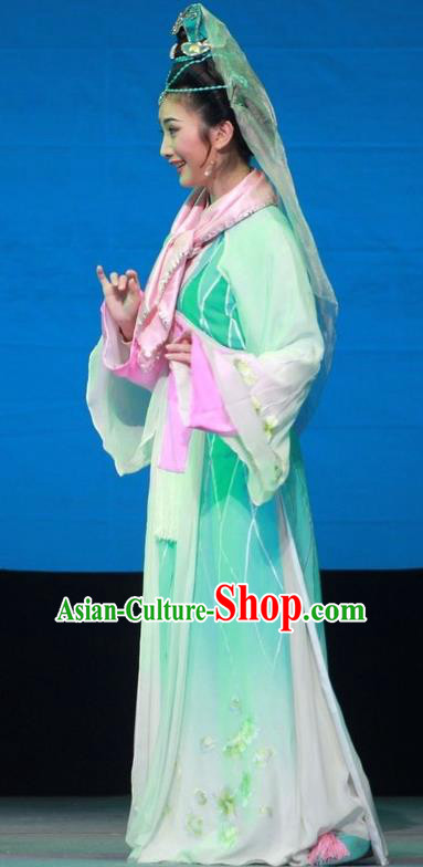 Chinese Huangmei Opera Costumes Taoist Nun Apparels and Headdress Escaping From the Temple Traditional Anhui Opera Dress Young Female Actress Garment