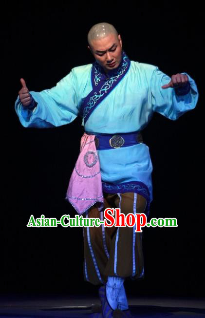 Chinese Huangmei Opera Xiaosheng Escaping From the Temple Apparels Costumes Kunqu Opera Garment Buddhist Monk Clothing