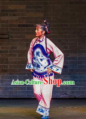 Chinese Huangmei Opera Young Girl Apparels Costumes and Headpieces Da Qing Prime Minister Traditional Anhui Opera Maidservant Dress Garment