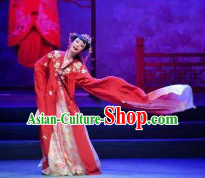 Chinese Shaoxing Opera Female Wedding Costumes Zhang Yu Niang Apparels Yue Opera Hua Tan Actress Red Dress Garment and Headdress