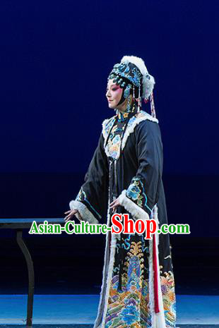 Chinese Kun Opera Young Female Cai Wenji Dress Apparels Costumes and Headdress Continue the Pipa Traditional Kunqu Opera Consort Black Garment