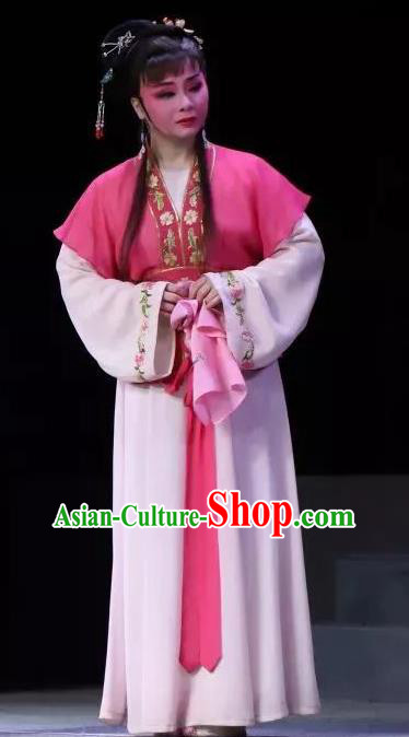 Chinese Shaoxing Opera Maidservant Costumes The Pearl Tower Apparels Yue Opera Young Lady Garment Servant Girl Dress and Hair Accessories