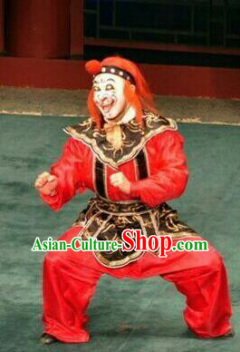 Zhong Kui Jia Mei Chinese Kun Opera Martial Man Apparels Costumes and Headwear Kunqu Opera Wusheng Garment Takefu Red Clothing