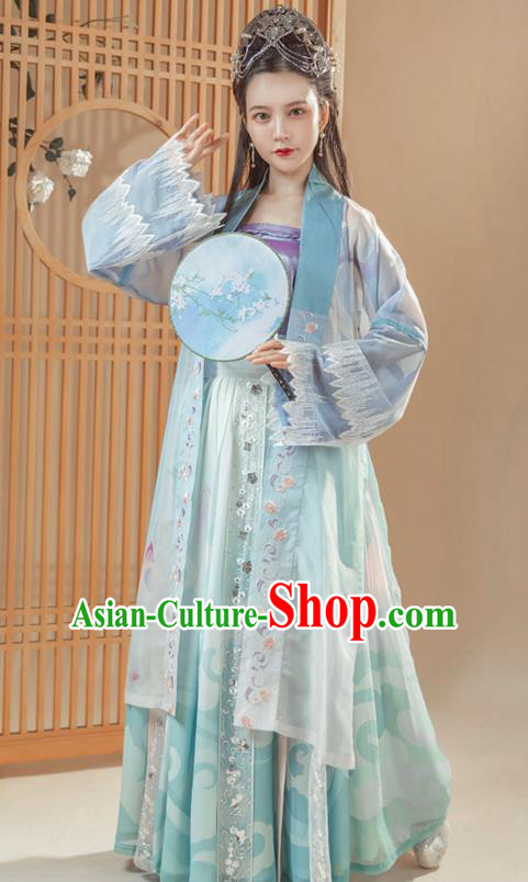 Ancient Chinese Song Dynasty Historical Costumes Traditional Young Woman Embroidered Hanfu Dress Complete Set