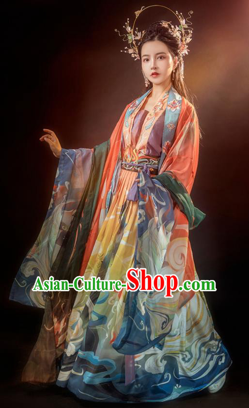 Traditional Chinese Tang Dynasty Noble Female Historical Costumes Ancient Palace Lady Embroidered Hanfu Dress Complete Set