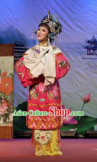 Chinese Shaoxing Opera Court Lady Dress Yue Opera Hua Tan Diva Garment Costumes The Arrogant Princess Sheng Ping Apparels and Headwear