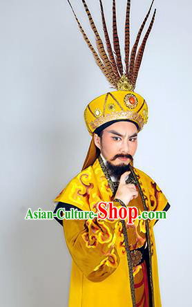 Chinese Shaoxing Opera King Garment Classical Yue Opera Desert Prince Tribal Chief Apparels Costumes and Headwear