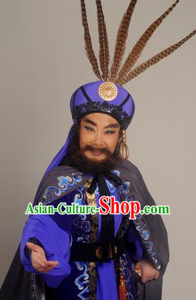 Chinese Shaoxing Opera Donald King Garment Classical Yue Opera Desert Prince Tribal Chief Apparels Purple Costumes and Hat