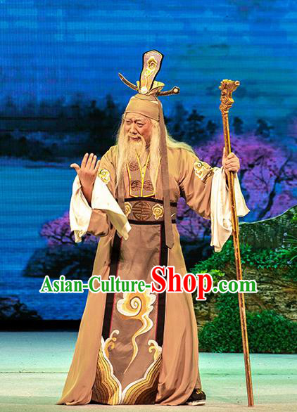 Chinese Huangmei Opera Laosheng Goddess Marriage Apparels Costumes and Headwear Kunqu Opera Locust Tree God Garment Clothing