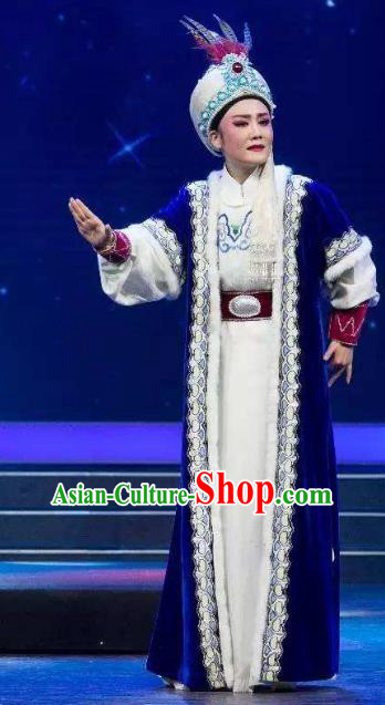 Chinese Shaoxing Opera Xiao Sheng Male Role Garment Classical Yue Opera Desert Prince Apparels Costumes and Headwear