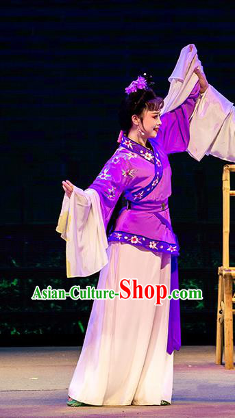 Chinese Huangmei Opera Country Woman Apparels Costumes and Headpieces Goddess Marriage Traditional Anhui Opera Young Female Dress Garment