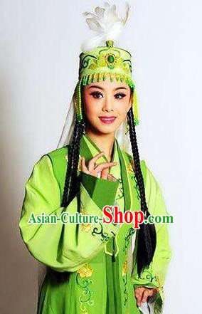 Chinese Shaoxing Opera Princess Green Dress Desert Prince Yue Opera Garment Costumes Noble Consort Apparels and Hat