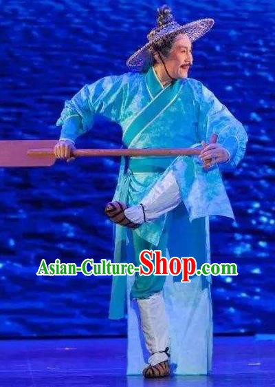 Chinese Huangmei Opera Old Man Garment Taibai Drunk Costumes and Hat An Hui Opera Laosheng Apparels Boatman Clothing