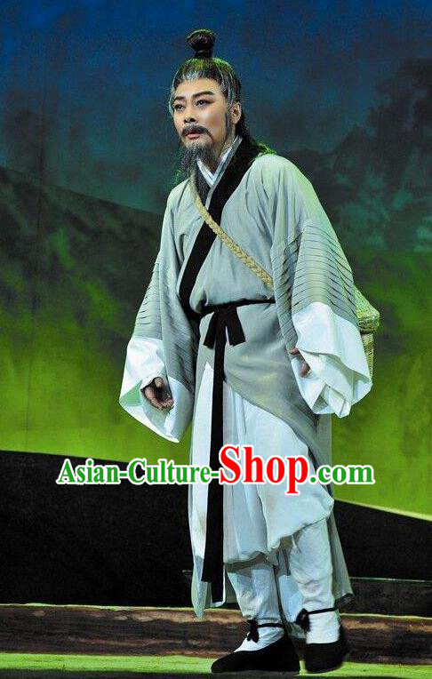 Chinese Huangmei Opera Elderly Male Costumes and Headwear Li Shizhen An Hui Opera Apparels Pharmacist Clothing