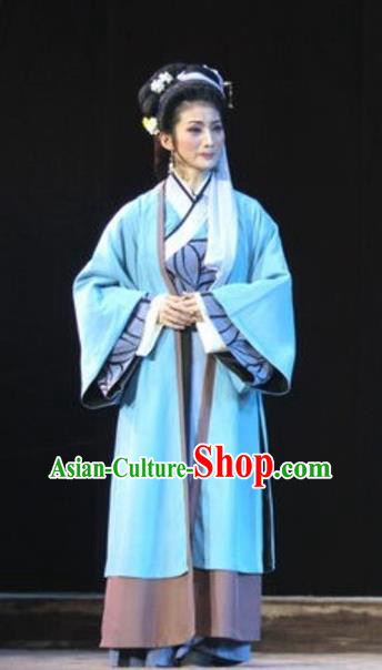 Chinese Huangmei Opera Young Mistress Garment Costumes and Headpieces Li Shizhen Traditional Anhui Opera Actress Dress Apparels