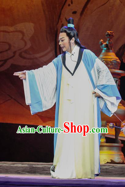 Chinese Huangmei Opera Scholar Costumes and Headwear Li Shizhen An Hui Opera Xiaosheng Apparels Young Man Clothing