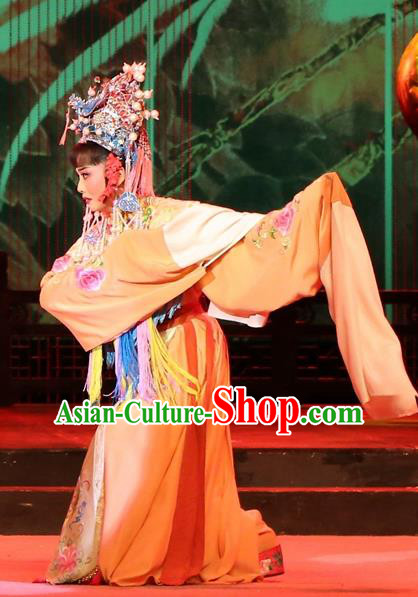 Chinese Huangmei Opera Hua Tan Garment Costumes and Headdress Female Consort Prince Traditional Anhui Opera Royal Princess Dress Apparels