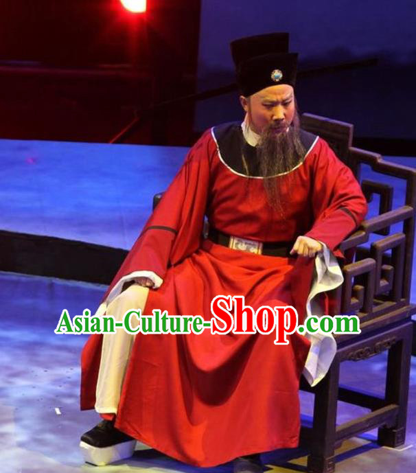 Chinese Huangmei Opera Song Dynasty Official Costumes and Headwear An Hui Opera Laosheng Apparels Elderly Man Poet Su Dongpo Clothing