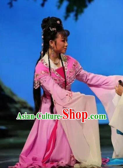 Chinese Huangmei Opera Daughter of Dragon Garment Costumes and Headdress Traditional Anhui Opera Hua Tan Dress Princess Yun Hua Apparels