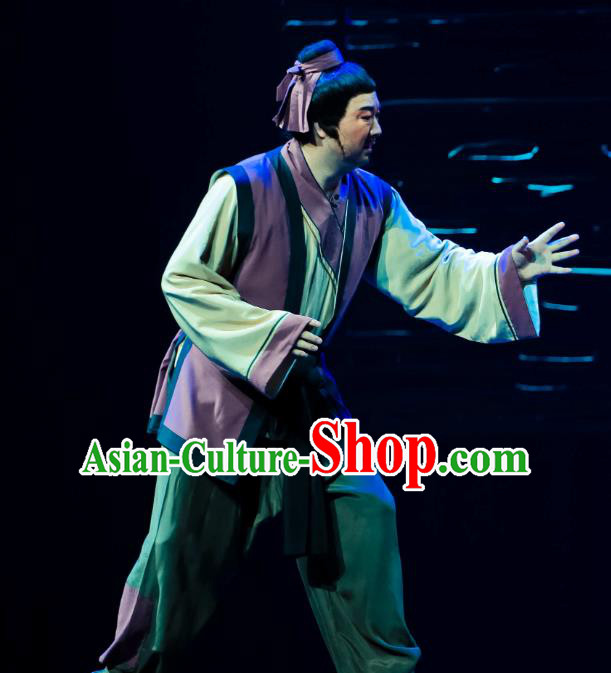 Chinese Huangmei Opera Civilian Man Ji Mo Han Qing Official Garment Costumes and Headwear An Hui Opera Farmer Apparels Clothing