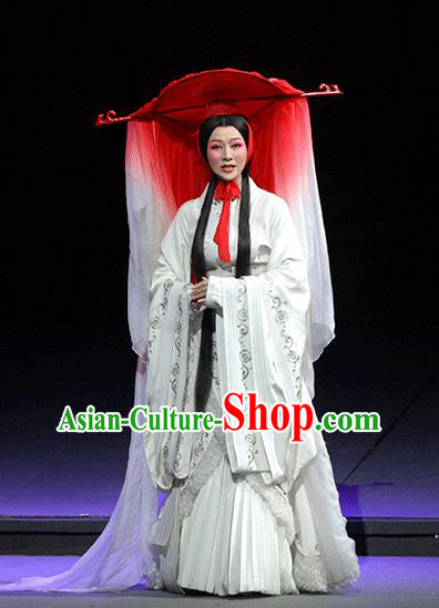 Chinese Huangmei Opera Actress White Garment Costumes and Headdress Xiao Qiao Chu Jia Traditional Anhui Opera Diva Hua Tan Dress Apparels