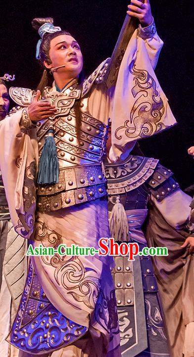 Xiao Qiao Chu Jia Chinese Huangmei Opera Martial Male Costumes and Headwear An Hui Opera General Zhou Yu Armor Apparels Clothing