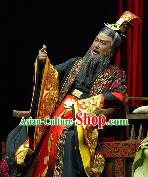 Xiao Qiao Chu Jia Chinese Huangmei Opera Laosheng Cao Cao Costumes and Headwear An Hui Opera Elderly Male Apparels Chancellor Clothing