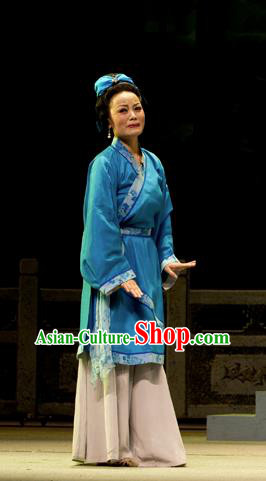 Chinese Huangmei Opera Yu Mei Qing Chou Garment Queen Costumes and Headpieces Traditional Anhui Opera Elderly Female Blue Dress Apparels