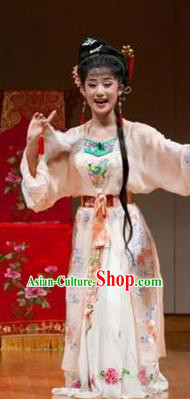 Chinese Huangmei Opera Young Beauty Bai Mudan Xi Mu Dan Garment Costumes and Headpieces Traditional Anhui Opera Hua Tan Dress Apparels