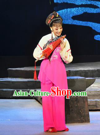 Chinese Huangmei Opera Garment Costumes and Headpieces Chun Jiang Yue Traditional Anhui Opera Young Lady Dress Apparels