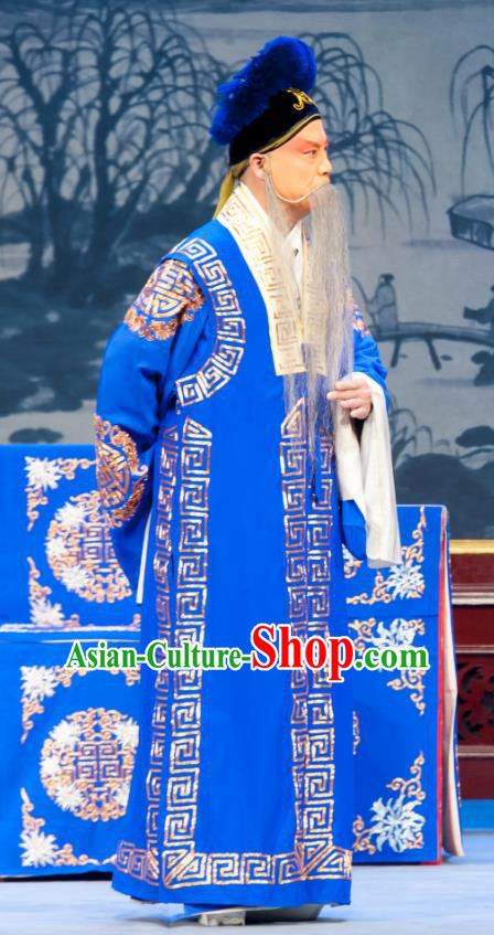 Geng Niang Chinese Ping Opera Elderly Male Costumes and Headwear Pingju Opera Laosheng Apparels Ministry Councillor Clothing