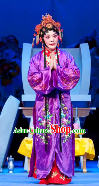 Chinese Ping Opera Actress Purple Garment Costumes and Headpieces Traditional Pingju Opera Geng Niang Hua Tan Dress Apparels