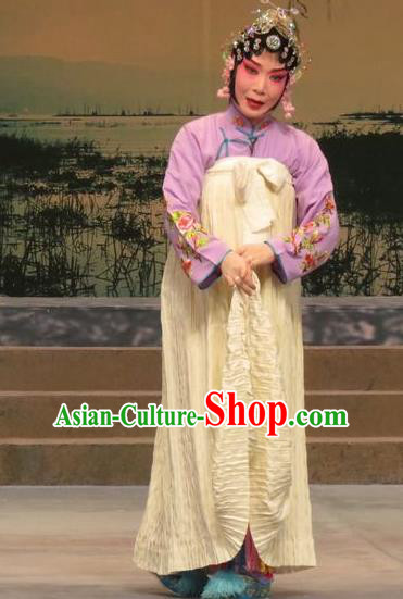 Chinese Ping Opera Distress Female Apparels Costumes and Headdress Traditional Pingju Opera Young Woman Geng Niang Dress Garment