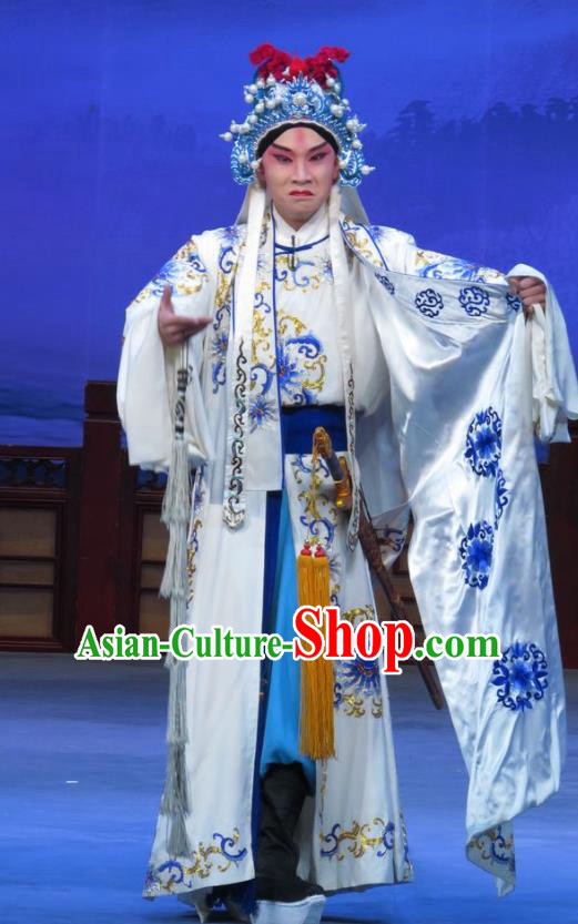 Zhu Hen Ji Chinese Ping Opera Martial Male Costumes and Headwear Pingju Opera Wusheng Apparels Soldier Zhu Chundeng Clothing