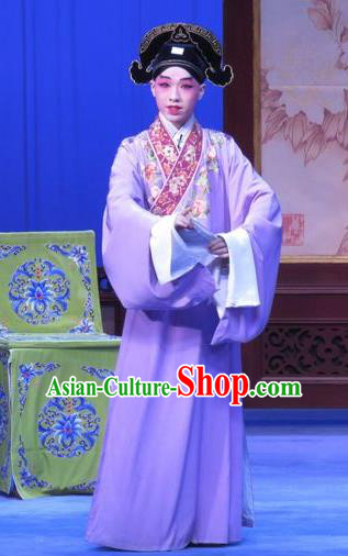 Zhu Hen Ji Chinese Ping Opera Young Male Costumes and Headwear Pingju Opera Xiaosheng Apparels Scholar Clothing