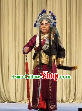 Zhu Hen Ji Chinese Ping Opera Soldier Costumes and Headwear Pingju Opera Jing Role Apparels Clothing