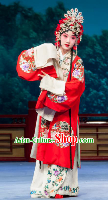 Chinese Ping Opera Hua Tan Young Female Wang Sanqiao Costumes and Headdress Zhen Zhu Shan Traditional Pingju Opera Actress Dress Garment Apparels