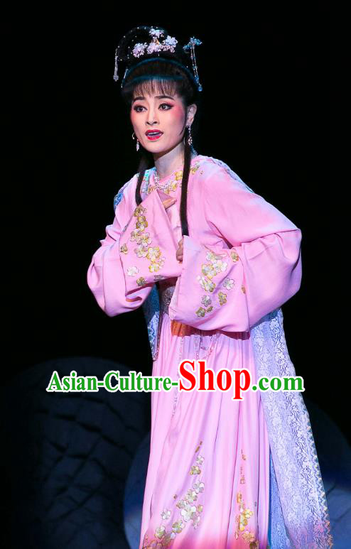 Chinese Huangmei Opera Young Girl Garment Costumes and Headpieces Traditional Anhui Opera Dream of Red Mansions Actress Lin Daiyu Dress Apparels