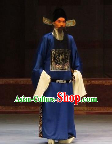 Zhen Zhu Shan Chinese Ping Opera Elderly Male Costumes and Headwear Pingju Opera County Magistrate Apparels Clothing