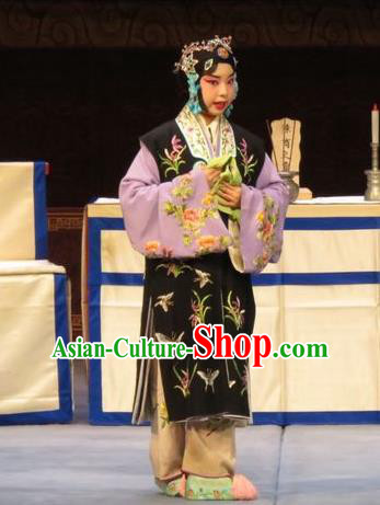 Chinese Ping Opera Xiaodan Young Lady Apparels Costumes and Headdress Zhen Zhu Shan Traditional Pingju Opera Maidservant Dress Garment