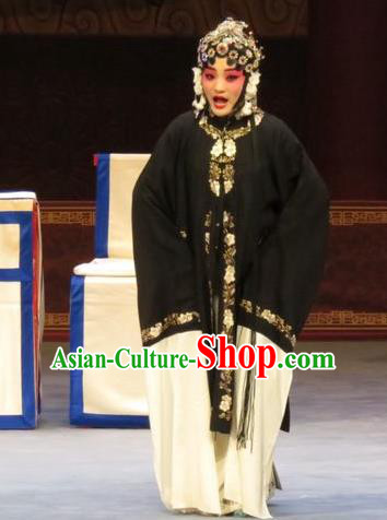 Chinese Ping Opera Distress Woman Apparels Costumes and Headdress Zhen Zhu Shan Traditional Pingju Opera Tsing Yi Dress Garment