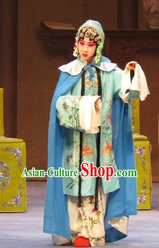 Chinese Ping Opera Young Woman Apparels Costumes and Headdress Zhen Zhu Shan Traditional Pingju Opera Diva Wang Sanqiao Dress Garment