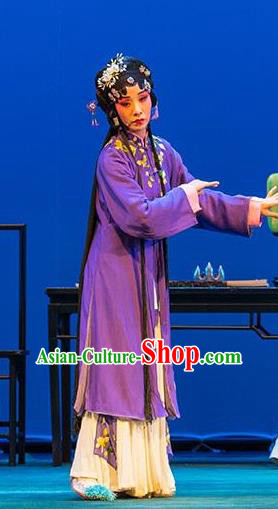 Chinese Ping Opera Young Female Apparels Costumes and Headpieces Liang Xiao Traditional Pingju Opera Distress Maiden Purple Dress Garment