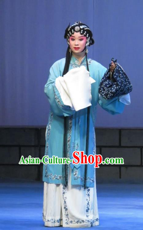 Chinese Ping Opera Yu Gong Case Young Lady Liu Cuiping Garment Costumes and Headdress Traditional Pingju Opera Distress Maiden Dress Apparels